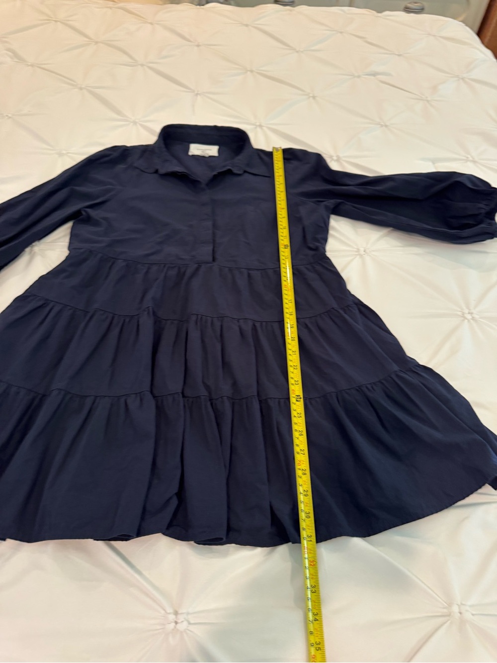 Pomander Place by Tuckernuck Navy Blue Mabel Cotton Tiered Shirt Dress Size S - Picture 11 of 15